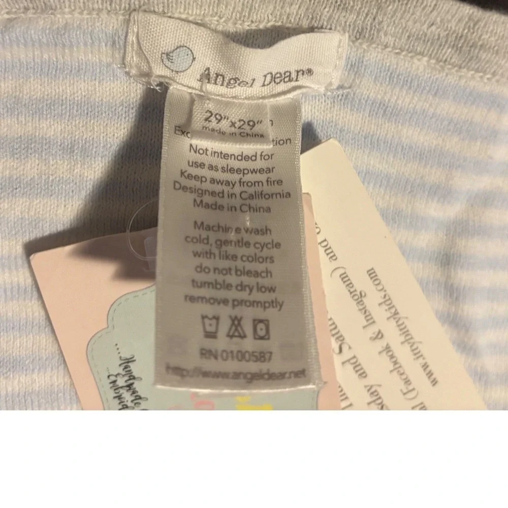 Angel Dear Baby Blanket Blue Stripe Trim 29x29 Swaddle Blanket‎